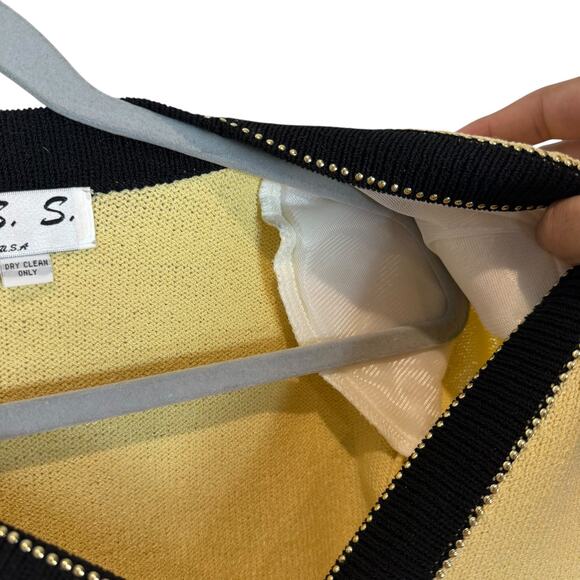 VTG JSS Knit Sweater Women M Yellow Wool Knitted Pockets Beaded Long Sleeve - Picture 9 of 15